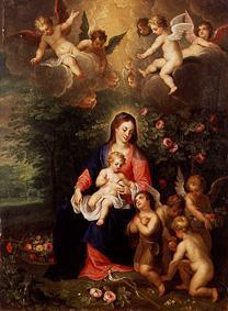 Madonna with child and surrounded, the Johannesknaben, by angels