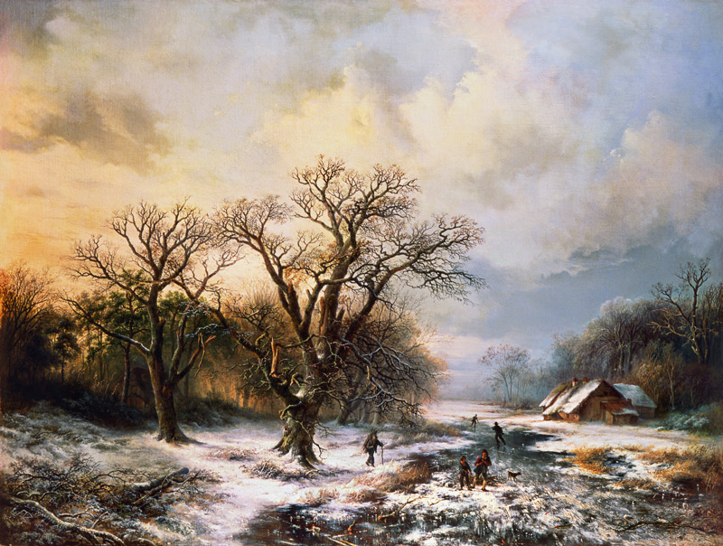 Winter landscape with ice-skaters and brushwood collectors from Barend Cornelisz. Koekkoek