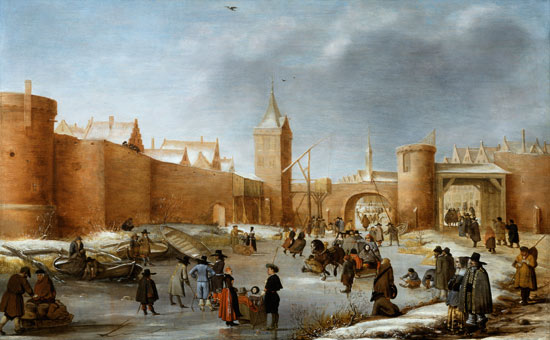 Skaters and Kolf Players Outside the City Walls of Kampen from Barent Avercamp