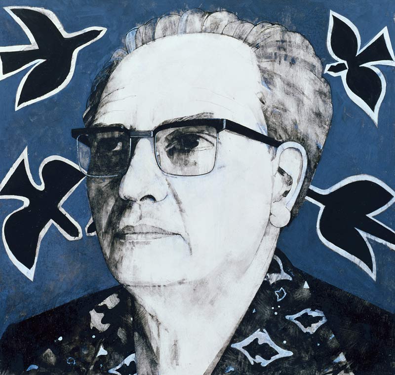 Portrait of Olivier Messiaen, illustration for The Sunday Times, 1970s from Barry  Fantoni