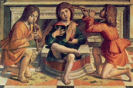 Three angel musicians from Bartolomeo Montagna