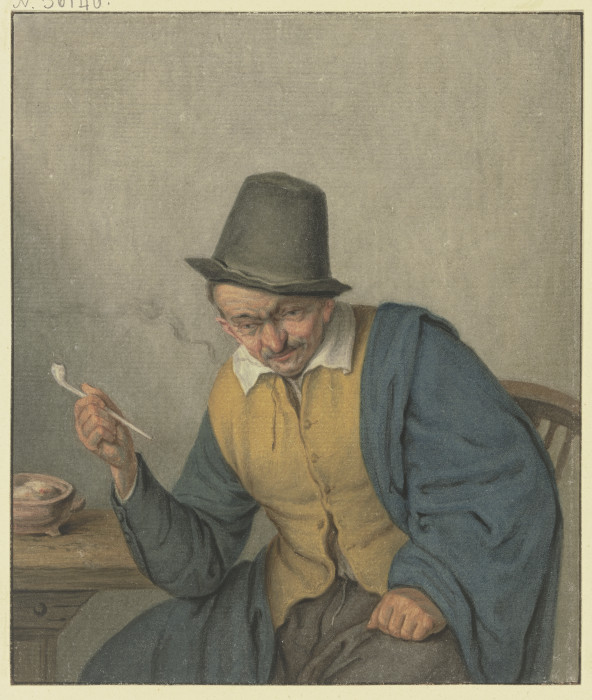 Nachdenkender Bauer an einem Tische sitzend, die Pfeife in der Hand haltend from Benjamin Wolff