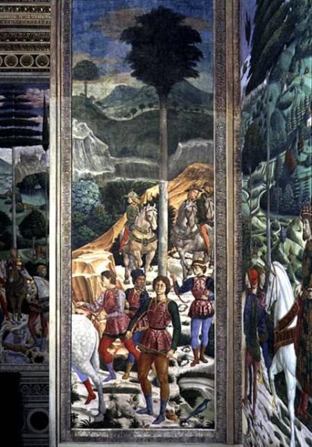 Liveried archers and cavalry, panel alongside the back wall of the Journey of the Magi cycle in the from Benozzo Gozzoli