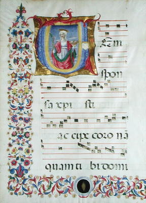 Historiated initial 'V' depicting St. Agatha (vellum) from Benvenuto  di Giovanni