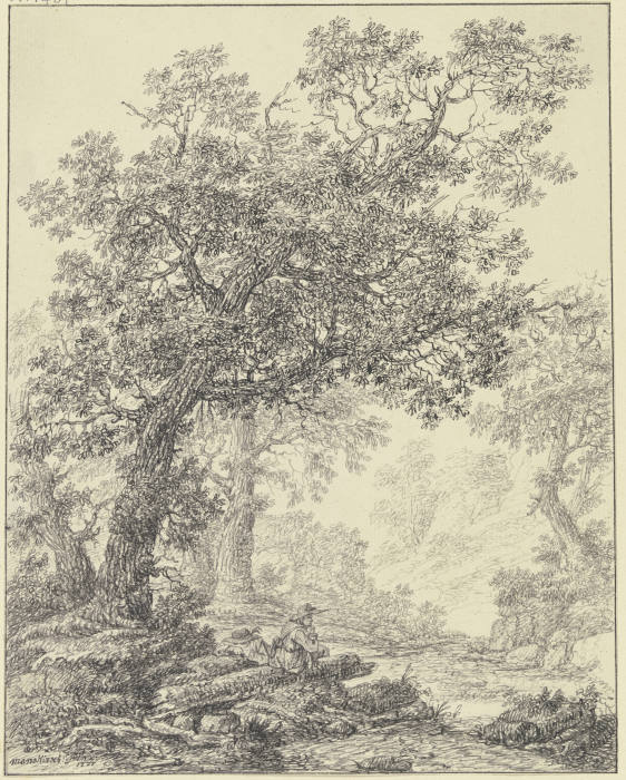 Zwei Wanderer, unter Eichenbäumen rastend from Bernard Gottfried Manskirsch