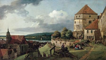Pirna seen by the fortress's sun stone