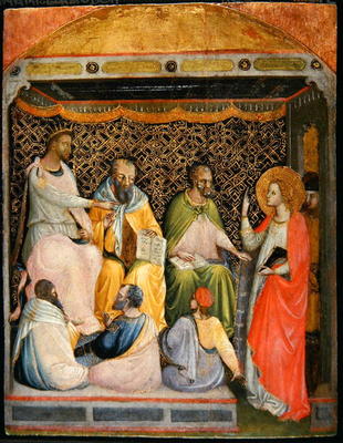 St. Catherine of Alexandria in discussion with the philosophers (tempera on panel) from Bicci  di Lorenzo