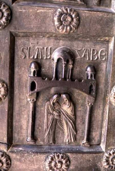 Panel depicting the Visitation on the Porta di S. Ranieri from Bonannus of Pisa