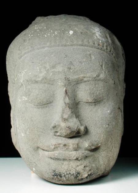 Buddha head with closed eyes, Angkor from Cambodian
