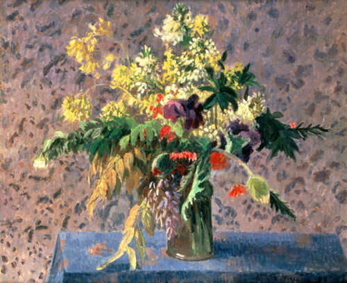 Blumenstrauss with poppy-seed buds and iris. from Camille Pissarro