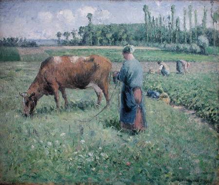 Girl Tending a Cow in Pasture from Camille Pissarro