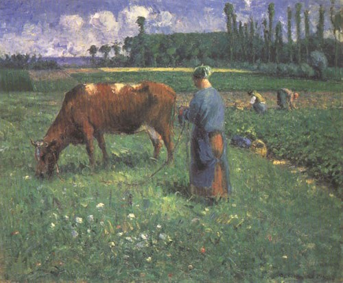 Girl with cow on a pasture from Camille Pissarro