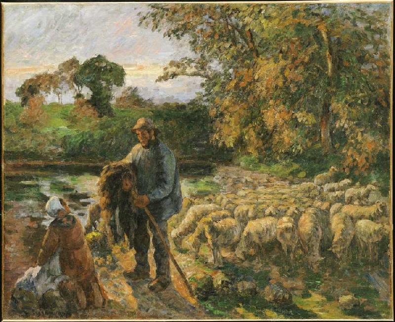 At sunset of shepherds in Montfoucault returning home. from Camille Pissarro