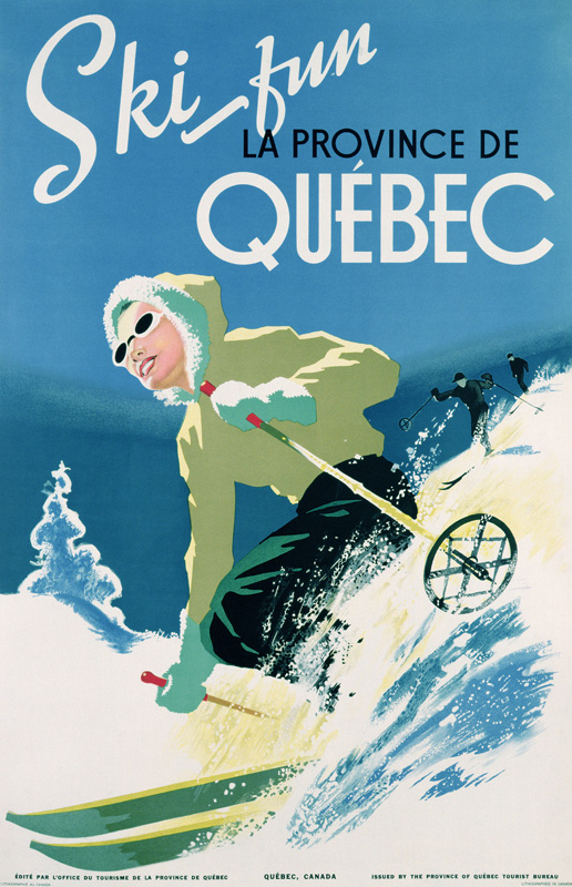 Poster advertising skiing holidays in the province of Quebec from Canadian School