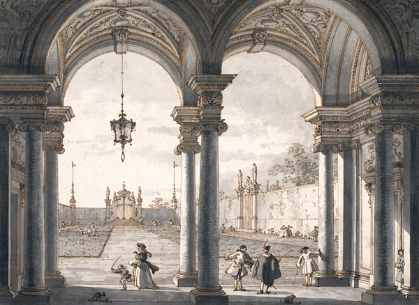 View through a Baroque Colonnade into a Garden from Giovanni Antonio Canal (Canaletto)