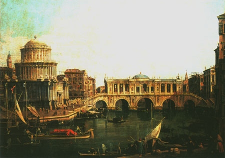 Canal grandee with imaginary Rialtobrücke and others' buildings from Giovanni Antonio Canal (Canaletto)