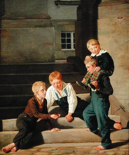 Young Boys Playing Dice in Front of Christiansborg Castle, Copenhagen from Carl-Christian-Constantin Hansen