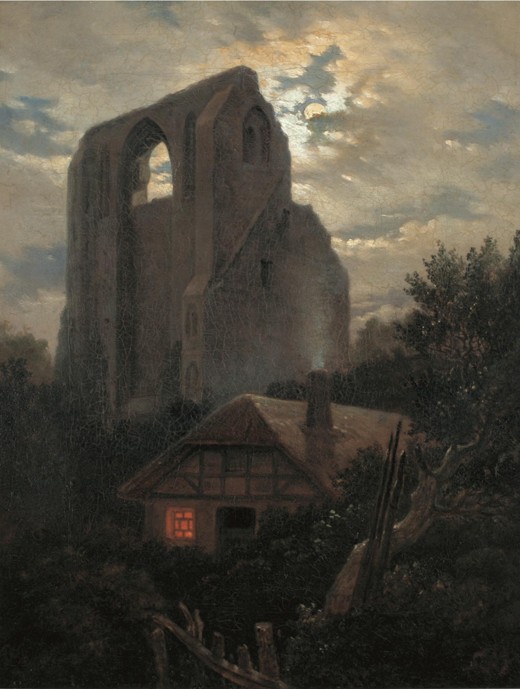 Ruins of the Eldena Monastery with cottage near Greifswald in Moonlight from Carl Gustav Carus