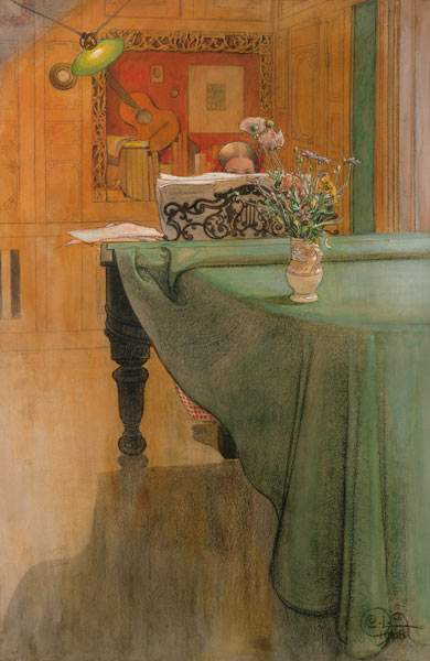 Young girl at the piano from Carl Larsson