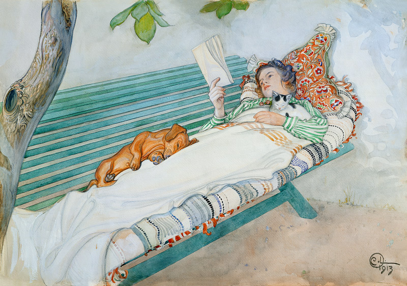 Woman Lying on a Bench from Carl Larsson