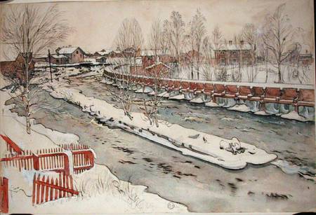 The Timber Chute, Winter Scene, from 'A Home' series from Carl Larsson