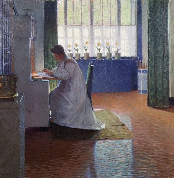 Anna Moll at the desk. from Carl Moll