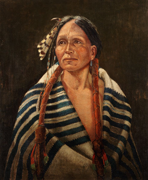 Indian with striped blanket (oil on canvas mounted on panel) from Carl Moon