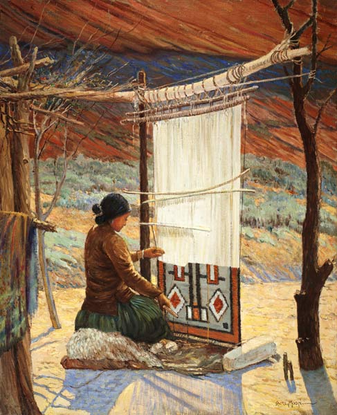 Navaho Weaver, Canyon de Chelly, Navaho Reserve (oil on canvas mounted on panel) from Carl Moon