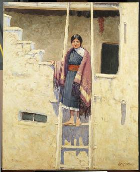 Hopi Maiden, Village of Walpi (oil on canvas)