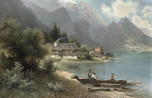 Landscape at Lake Kochelsee, Bavaria (oil on canvas) from Carl Prestel