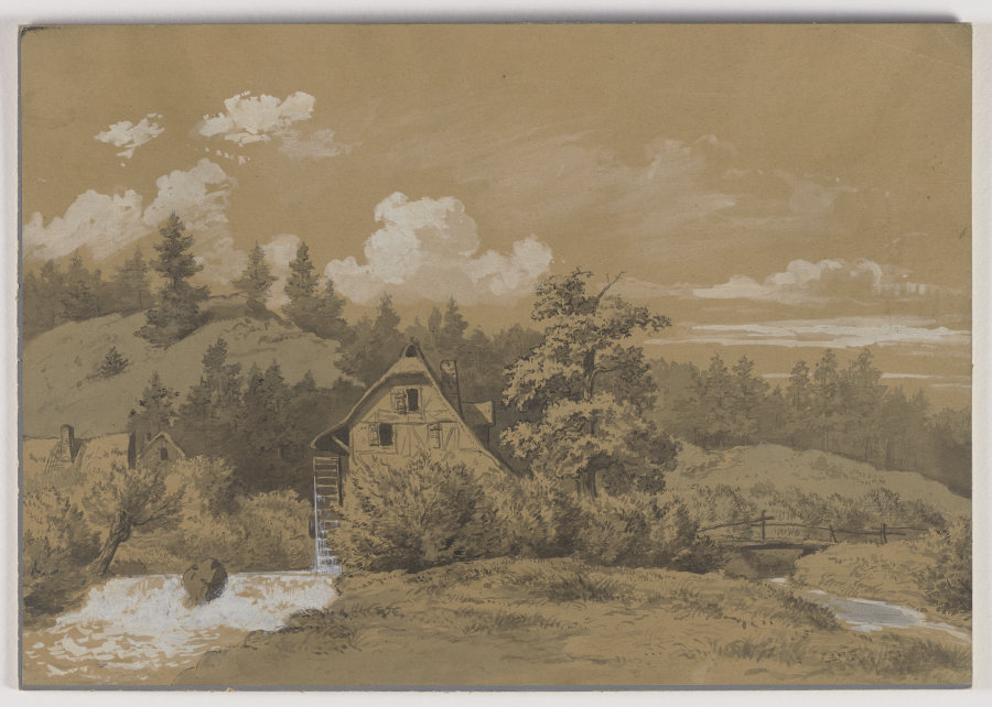 Landschaft mit Fachwerkhaus und Kaskade from Carl Roux