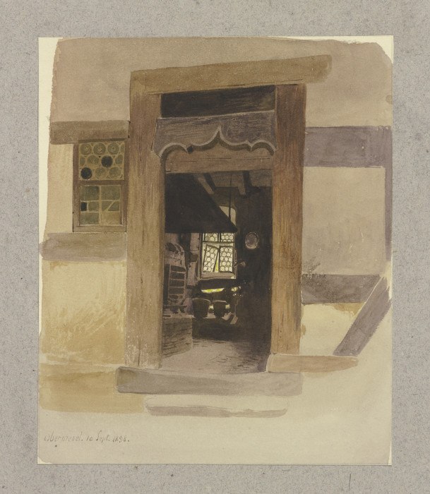 Blick durch einen geschnitzten Türrahmen in einen Innenraum in Oberwesel from Carl Theodor Reiffenstein