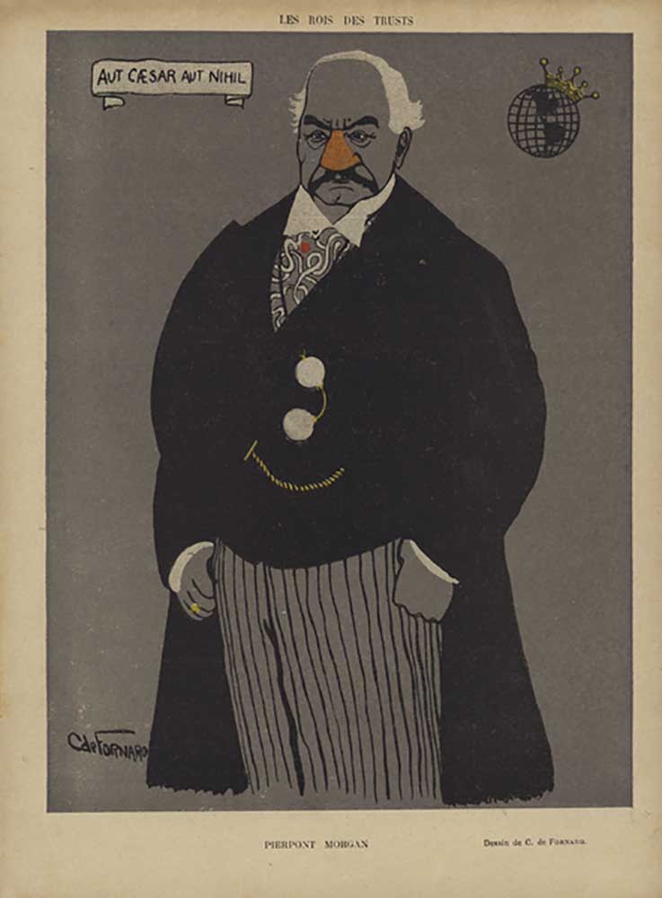 J P Morgan, American financier, banker and philanthropist. Illustration for Le Rire from Carlo de Fornaro
