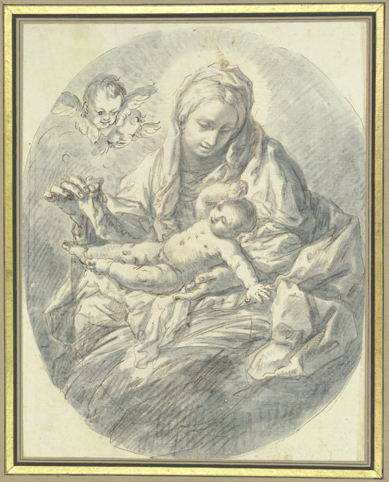 Maria hebt den Schleier vom Kind, links zwei zusehende Engelsköpchen from Carlo Maratti