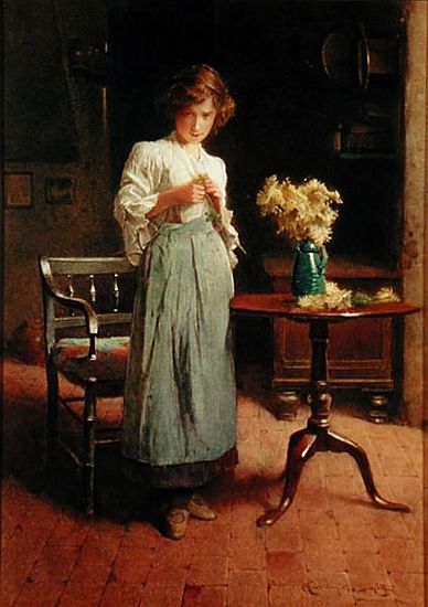 Girl in a cottage by a table and chair from Carlton Alfred Smith