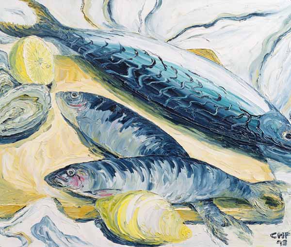 Mackerel with Oysters and Lemons, 1993 (oil on paper)  from Carolyn  Hubbard-Ford