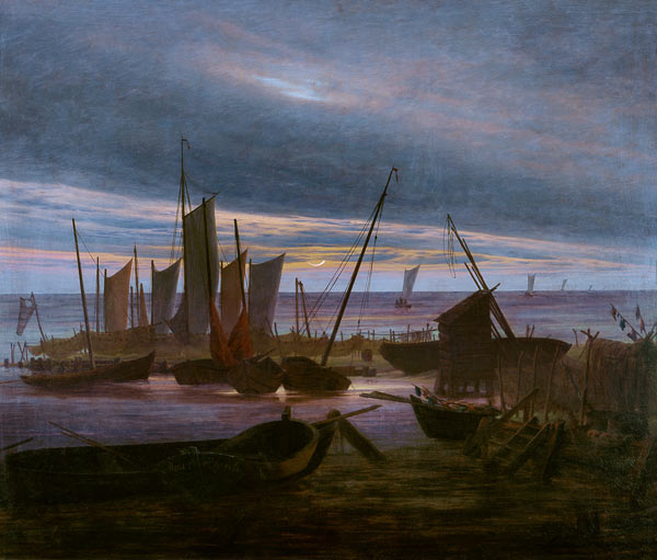 East sea beach with fishing boats at moonrise from Caspar David Friedrich