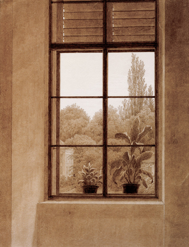Window w.view o.park from Caspar David Friedrich