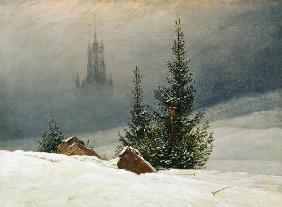 Winter landscape with church