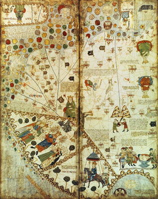 7249 Esp.30 f.2v-3 Detail from a Catalan World Map, 1375 (vellum) from Catalan School, (14th century)