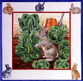 A Rabbit in the Cabbage Patch (w/c on paper) 