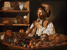 Interior with a Still Life and a Young Man Holding a Recorder