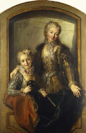 Madame Dupille mit ihrer Tochter in Abendroben
