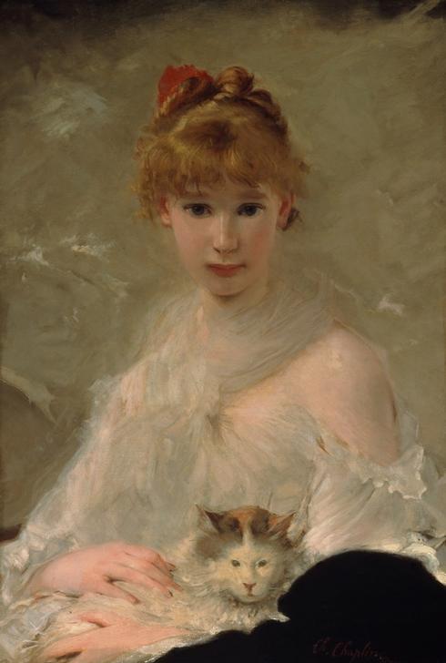 Portrait of a young woman with cat from Charles Chaplin