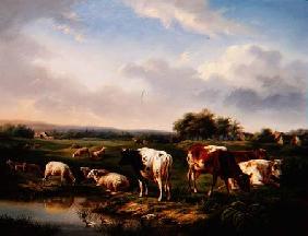 Cattle and Sheep in a Landscape (one of a pair)