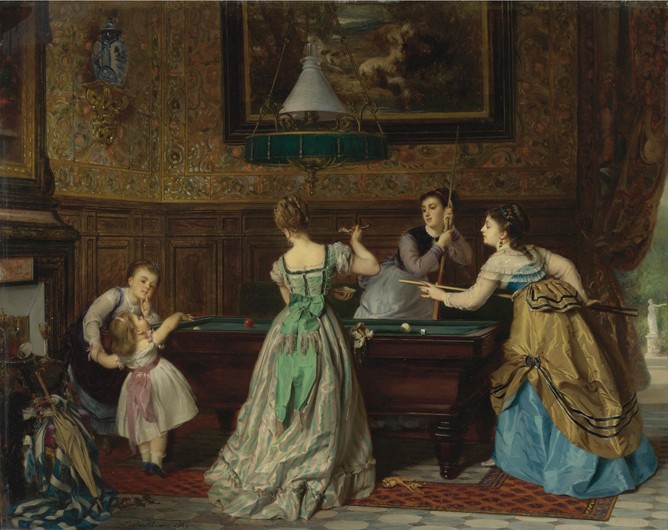 Ladies Playing Billiards from Charles Edouard Boutibonne