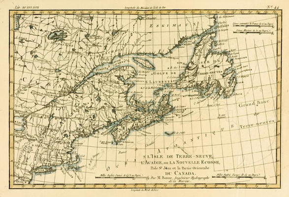 Eastern Canada, Newfoundland, Nova Scotia and St John Island, from 'Atlas de Toutes les Parties Conn from Charles Marie Rigobert Bonne