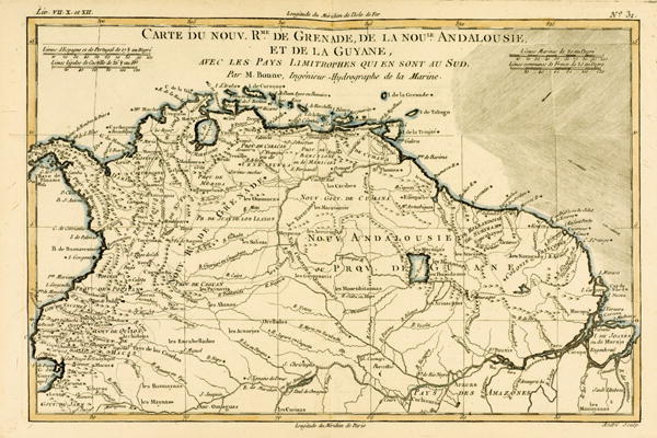 The New Kingdoms of Grenada, New Andalucia and Guyana, from 'Atlas de Toutes les Parties Connues du from Charles Marie Rigobert Bonne