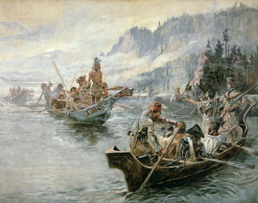Lewis & Clark on the Lower Columbia River, 1905 (oil on canvas) from Charles Marion Russell