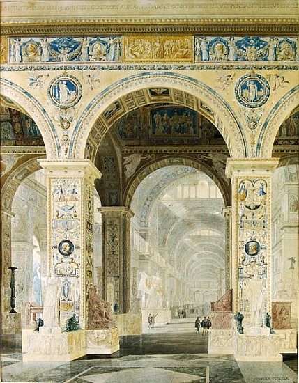 Interior View of the Louvre (gouache & w/c on paper) from Charles Percier